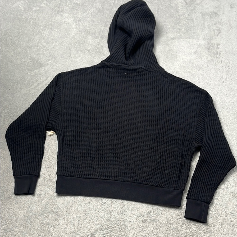 NEW MATE The Label XS 100% Organic Cotton Black‎ Waffle Relaxed Knit Hoodie - Picture 9 of 10